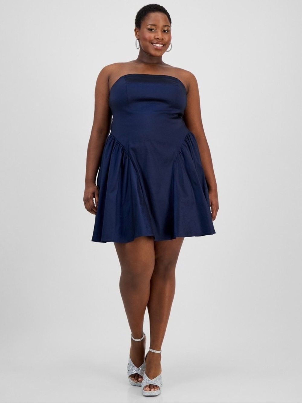 Emerald Sundae Navy Satin Spaghetti Strap Mini Dress